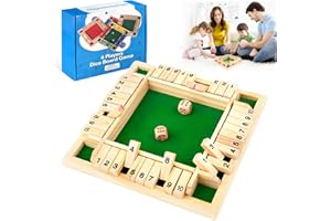 TOGETDREAM Shut the Box Classic Wooden Board Game with Dice - 4 Player Educational Travel-Friendly Fun Table Math Game for Kids & Adults