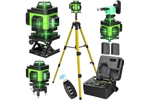 OAMGER Niveau Laser 360 Autonivelant, Lazer Niveaux Vert 4 x 360°, Niveau laser 4D 16 lignes Auto-nivelant, Laser Chantier, IP54 Waterproof, avec 2 * 2600 mAh Batteries et Télécommande (avec Trépied)