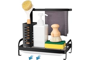 Revivoer Organizador Bajo Fregadero de Cocina, Accesorios de Cocina Soporte con Toallero, Organizador Fregadero para Organizar Utensilios de Cocina y Esponjas (B)