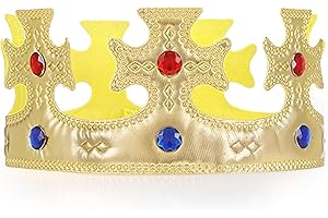 Itharon Krone Gold für König & Prinz, Kostümzubehör für Fasching & Karneval, Königskrone für Erwachsene und Kinder, Royal Crown mit Edelsteinen für Halloween, Geburtstag, Themenpartys