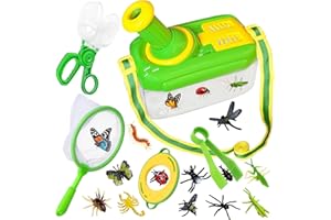 Kulveanju Kit Explorador Niños 17 en 1, Kit Caza Insectos, con Caja Insectos, Lupa, Red de Mariposas, Pinzas, 12 Insectos Juguete, Juegos Aire Libre, Cumpleaños para 3 4 5 6 Años