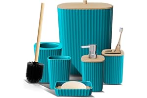 Clara Clark Badezimmer-Set – Blaugrünes Badezimmer-Zubehör-Set, 6-teiliges Badezimmer-Zubehör-Set, Badezimmer-Sets mit WC-Bürste, Mülleimer und Seifenspender