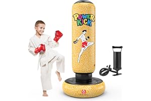 QPAU Sacco da boxe gonfiabile per bambini, 167,6 cm, regalo per ragazzi e ragazze dai 5 ai 12 anni, per praticare karate, taekwondo, MMA e per alleviare l'energia repressa in bambini e adulti