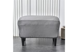 Highdi Ottoman Cover Rectangle Luxury Velvet, Solid Color Stretch Footstool Slipcover, Protector Cover with Elastic Bottom, Dustproof Removable Washable Footrest Pouffe Covers (Dark gray)