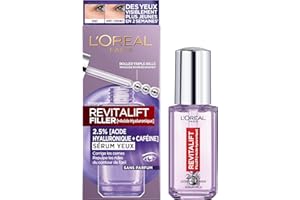 L'OREAL PARIS L'Oréal Paris Siero per contorno occhi - Anti-rughe, anti-tasche e correttore - Acido ialuronico puro e caffeina - Punta triple-Bille innovativa - Revitalift Filler - 20 ml