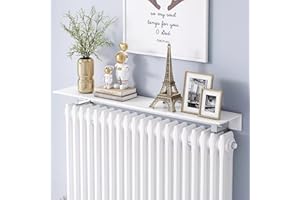 UVCMDUI Estante Radiador Blanco, Cubreradiador Antihumo con Soporte de 6cm, Cubre Radiador de Aleación de Aluminio Resistentes Al Agua para Oficina y Casa, Sin Perforación,35cm