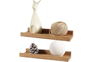 Recogwood Wooden Shelves- 2pcs 30cm Floating Shelf Wall Mounted, Solid Oak Wood Wall Shelves, Wooden Picture Ledge Shelves for Bedroom, Bathroom, Living Room, Kitchen, Home Office, Laundry room