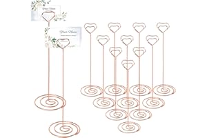 WEEGOO 12 Pcs Table Number Holders 8.66 inch Tall Table Card Holders, Heart Shaped Table Number Holder Stands for Wedding Party Reception Restaurant (Rose Gold)