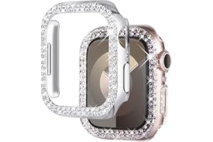 Newways 2-pack Women Bling Screen Protector with Diamond Compatible with Apple Watch Series 3/2/1 42mm,Plastic Bumper Case for iWatch,Overall Protective Cover without Protective Film(Clear+Silver)