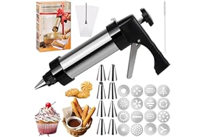 JIAHUADE Pistolet à Patisserie, Presse à Pâtisserie en Acier Inoxydable, Machine à Biscuits, Avec 16 Gabarits, 8 Douilles, Presse à Biscuits, Machine à Churros, Pistolet à Biscuits pour Gâteaux Dessert