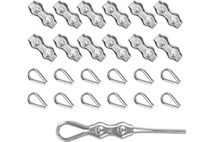 Rybtd Drahtseilklemmen 24 Stück duplex klemme 4mm Und kauschen 4mm，304 Edelstahl Drahtseile Clip M4 Seilklemme für 3mm Stahlseil Seil Takelage