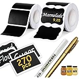 Tafel Aufkleber, 270PCS Wasserdichte Etiketten Selbstklebend mit Kreidemarker, Beschriften Aufkleber für Gläser, Küche Gewürz