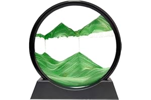 YWQQ Vetro Rotondo Paesaggio di Sabbia, Pittura di Sabbia Che Scorre, Pittura di Vetro Rotonda a Clessidra 3D, Paesaggio di Sabbia 3D, Arte Decorazione Regalo per Casa Ufficio (Verde, 12 Pollici)