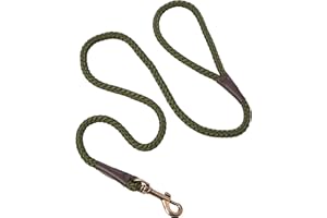 Ancol Heritage Nylon Rope Dog Lead Green Strong Durable Weatherproof Diamond Weave Heavy Duty Trigger Hook Leather Joint Finishing Comfortable Grip Pet Puppy Walking Accessory 1.07m x 10mm Size 1-3