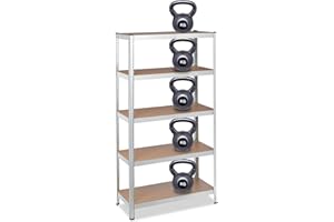 Relaxdays Scaffale in Metallo, capacità 1325 kg, 180x90x45 cm, 5 Ripiani, Dispensa, Garage & Officina, Acciaio, Zincato, 60% 30% Fibra di Legno 10% plastica, Argento, Set da 1 pz