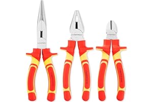 KapStrom 3 Pc Electricians Pliers Set, Professional Insulated & VDE Tested Combination, Long/Needle Nose & Diagonal Cutting Pliers/Side Cutters