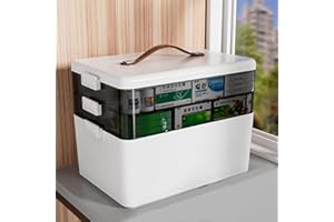 Bigingjia 3 Layer Large Medicine Storage Box Organiser With Handle,Portable Medicine Container First Aid Box with Lid,Multi-Grid Household Medication Box Medicine Cabinet For Home,School
