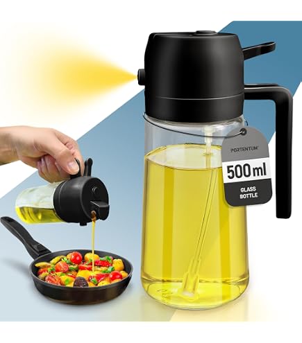 MARUKO Pulvérisateur Huile Cuisine 470ml 2-en-1 - Bouteille Distributeur Huile D'Olive Avec Pinceau Silicone, Vert, Idéal Salade Friture BBQ