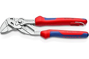 Knipex Pince-clé pince et clé à la fois chromée, avec gaines bi-matière, avec œillet intégré pour fixation d’un dispositif antichute 180 mm (carte LS/blister) 86 05 180 T BK