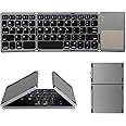 AURTEC Foldable Bluetooth Keyboard with Touchpad Wireless Touch Keyboard, Rechargeable Portable Wireless Mini Keyboard for PC Tablet, Samsung, Android, iOS, Smartphone - Dark Gray