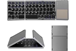 AURTEC Foldable Bluetooth Keyboard with Touchpad Wireless Touch Keyboard, Rechargeable Portable Wireless Mini Keyboard for PC, Tablet, Android, Smartphone - Dark Gray