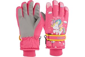 KAKU NANU Kinder Handschuhe Winter 2-10 Jahre Skihandschuhe Wasserdicht Warme Fleece Cartoon Kinderhandschuhe Fäustlinge Mit Schnur,Outdoor Snowboard Handschuhe Kinder Junge Mädchen Blau Rot Rosa Lila