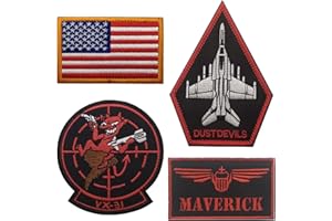 APBVIHL 4PCS United Sates Navy Maverick Applique Toppe Dustdevils VX-31 Ricamato Appliqué Toppe Tattico Militare Morale Combattimento Armband Badge