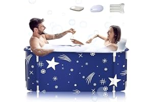 KISEELY 140cm Extra Large Portable Foldable Bathtub with Cover for Adult, Family SPA Soaking Tub for Small Bathroom, Thicken Multiple Layer Bathtub with Lid for Shower Stall (Stars Design)