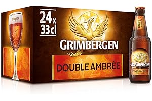 Grimbergen Double Ambrée, Cassa con 24 Bottiglie da 33cl, Birra d'Abbazia Dubbel, Gusto Corposo e Tostato, Gradazione Alcolica 6.5% Vol.