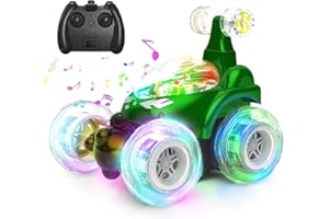 Wonka Kizeefun Remote Control Stunt Car - Invincible 360° Rolling Twister With Colorful Lights & Music Switch, Rechargeable RC for Boys and Girls (Green)