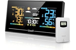Uzoli Estación meteorológica inalámbrica con sensor exterior Termómetro Higrómetro interior y exterior Reloj digital Previsión del tiempo Presión atmosférica Nivel de confort Moho riesgo - EM3405