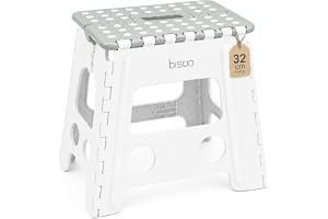 Bisoo Stegpall Hopfällbar Pall 32 cm, 150 kg, Kök, Badrum, Plast, Salviagrå | Hopfällbar pall, fotpall, bänk och trappstege i plast: högt köksskåp, bänkskiva, dusch, garage, trädgård, camping, husbil