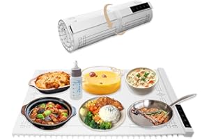 MYETASSER Warmhalteplatte für Speisen, Silikon Speisenwärmer Ganzflächige Erwärmung, 5-stufige Temperatureinstellung, tragbare Faltbare Heizplatte, zum Warmhalten oder Auftauen