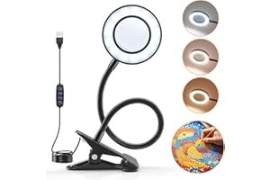 PIKOY Magnifying Glass with Light 10X Magnifying Lamp, 9W*48 LED for Craft Hobbies, 3*Modes 10*Dimmable Magnifier Glass with Light and Stand for Reading Lamp Magnifier Craft Work