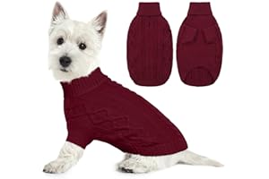 LeLePet Dog Jumpers Winter Dog Pullover, Knitted Warm Turtleneck Dog Christmas Sweater for Cold Weather, Soft Dog Knitwear for Small Dogs Boys Girls Pet Vest Outfit Cat Sweater, Red, XS