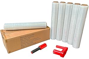 Kortpack - 6 Rollen + Abroller Stretchfolie 23my 500mm x 125 meter - 1,5 Kg Palettenfoliee Wickelfolie (6rollen transparent + 1 Abroller)