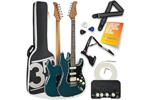 3rd Avenue Stateside Full Size 4/4 Electric Guitar Ultimate Kit with 5W Amp, Cable, Stand, Padded Gig Bag, Strap, Picks, FREE LESSONS – Delta Blue