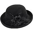 Women-Felt-Bowler-Fedora-Hat with Floral-Fascinator for Kentucky-Church-Derby-Wedding-Party