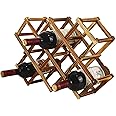 HOKIPO Foldable Wooden Wine Shelf/Wine Display Rack Organizer/Wine Bottle Holder, 45 X 31 X 12cm, Capacity 10 Bottle (Carbonized Color,no Oil Paint)