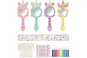 SUVEK Einhörner Basteln, 22 Stück Kindergeburtstag Einhorn Holzspiegel für Kinder, DIY Holz Bastelset Geburtstagsdeko, Handgemachter Spiegel Unvollendeter handgemalter Spiegel, Geschenk für ein Mädchen