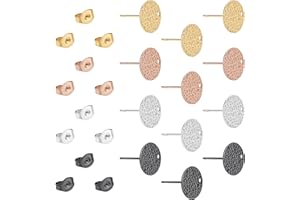 UNICRAFTALE Alrededor de 32 Pieza 4 Colores Pendientes Redondos Planos Pendientes de Acero Inoxidable con Pasador de 0.8 mm con Arandelas Y Bucle de Metal para Hacer Joyas