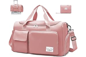 Hoseay Bolsa Deporte Mujer con Compartimentos para Zapatos y Bolsillo Húmedo Bolsa de Deporte Grande Bolsa de Viaje Impermeable Bolsa Gimnasio Plegable Macuto Deporte Fin de Semana Natación, Rosa