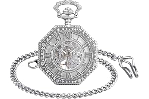 Unendlich U Infinito U- Números Romanos Octagonal Exquisito Calado Retro Mecánico Reloj de Bolsillo Idea Regalo para Hombre Mujer