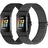 WNIPH Ersättningsarmband kompatibelt med Fitbit Charge 5-armband, justerbart, av elastiskt nylontyg, sport loop, klockarmband