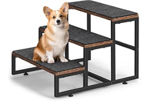 CADUKE 3 Steps Dog Steps for Bed & Sofa, Durable Dog Stairs with Wooden Board, Easy Climb Pet Steps for Small Dogs and Cats, up to 100 lbs