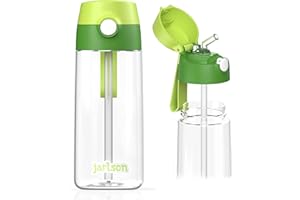 Jarlson® Trinkflasche Kinder Tritan Emi [MIT STROHHALM] - Auslaufsichere Wasserflasche - Kindertrinkflasche Schule & Kindergarten - Water Bottle Kids - BPA Freie Flasche - Kinderflasche (500ml Grün)