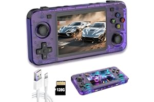 GATBGEFU Neue R36H Retro-Handheld-Spielkonsole, tragbare Videospielkonsole mit 3,5-Zoll-IPS-Bildschirm, integrierter 64-GB-Karte und 15.000 Spielen, Open-Source-Linux-System (Lila，128g)