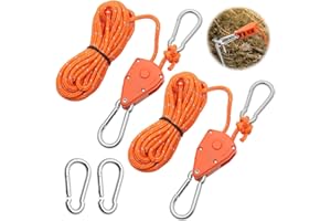 FL HUA 2 Pcs 4M Ratchet Ropes, Grow Lights Ratchet Hangers with 2 Replacement Snap Hooks Metal, Adjustable Heavy Duty Rope Hanger for Grow Room Equipment and Outdoor Camping