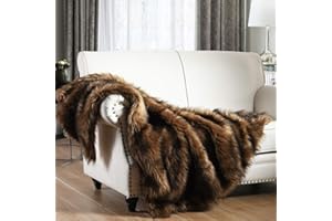 HORIMOTE HOME Luxury Plush Faux Fur Throw Blanket, Long Pile Brown with Black Tipped Blanket, Super Warm, Fuzzy, Elegant, Fluffy Decoration Blanket Scarf for Sofa, Armchair, Couch and Bed, 150 x 200cm