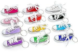 JZK 12x Llaveros zapatillas mini zapatos lona llaveros para favores fiesta graduación, pensamiento obsequios gracias fiesta cumpleaños para niños niñas, llaveros mochila, recuerdos fiesta niños